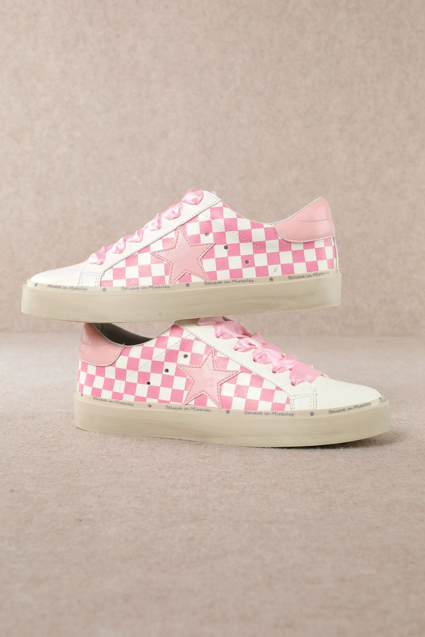 Baby Pink Checkmate Superstar Sneakers