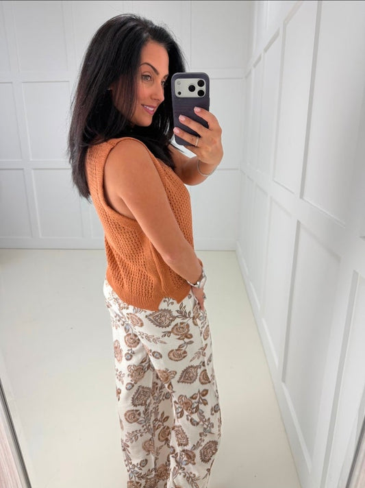 Ella Caramel Open Knit Top- Simply Simpson's Boutique is a Women's Online Fashion Boutique Located in Jupiter, Florida