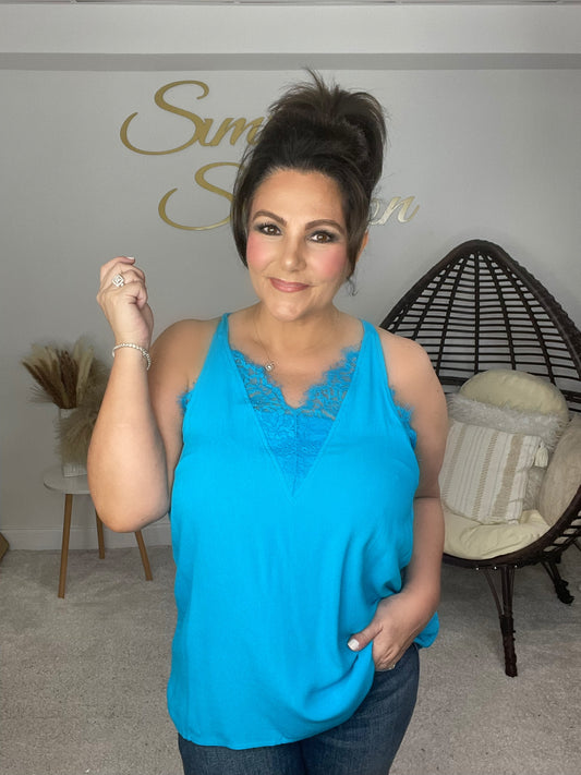 Lace V-Neck Tank Top-Tank Tops & Camis- Simply Simpson's Boutique is a Women's Online Fashion Boutique Located in Jupiter, Florida