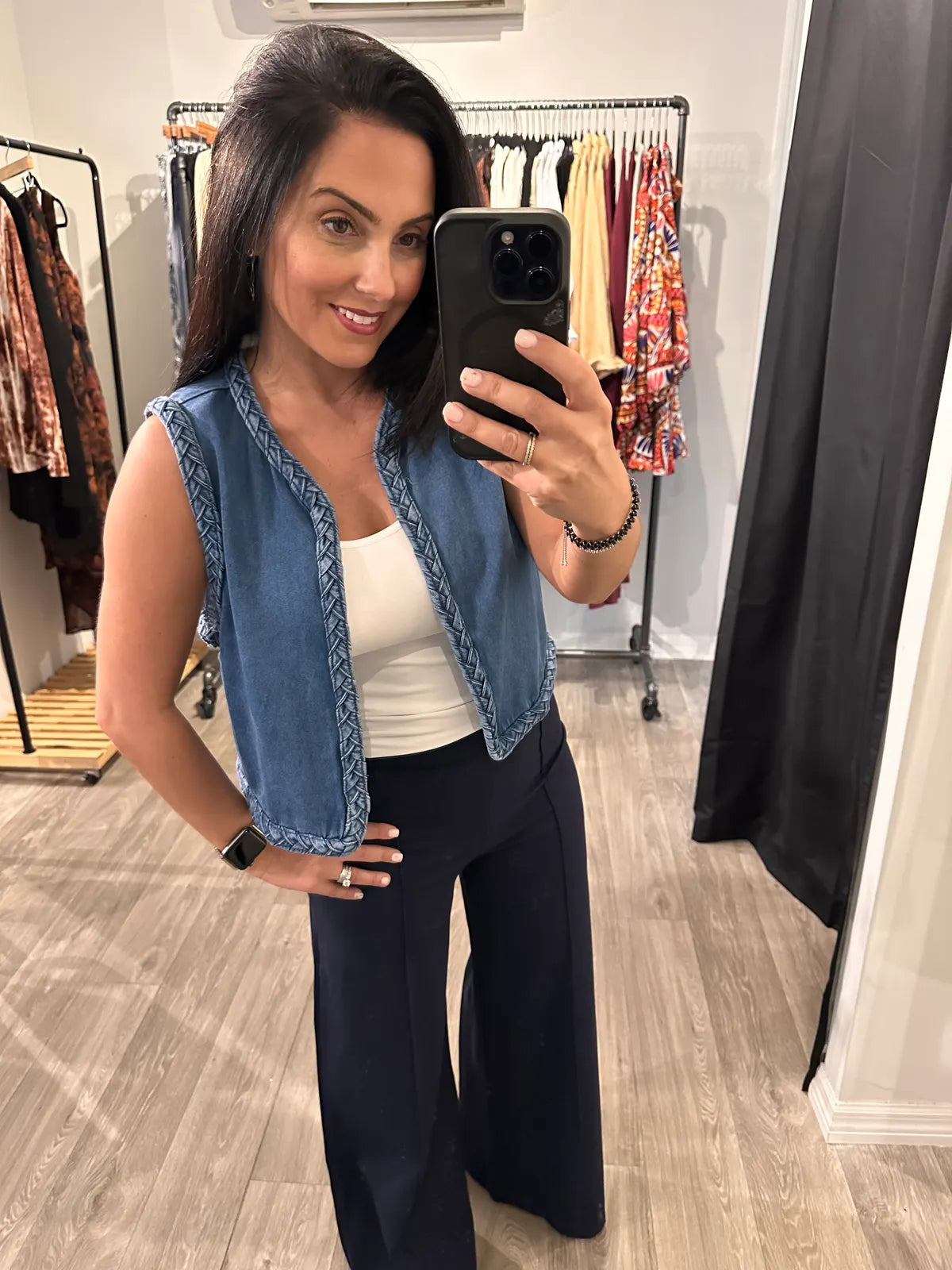 Fellcity Braided Denim Short Vest- Simply Simpson's Boutique is a Women's Online Fashion Boutique Located in Jupiter, Florida