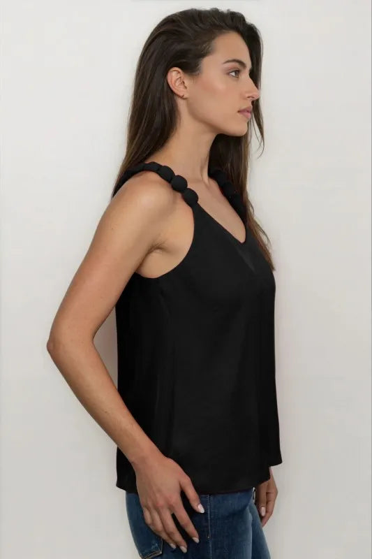 Melody Black Vneck Tank with Strap Accent- Simply Simpson's Boutique is a Women's Online Fashion Boutique Located in Jupiter, Florida