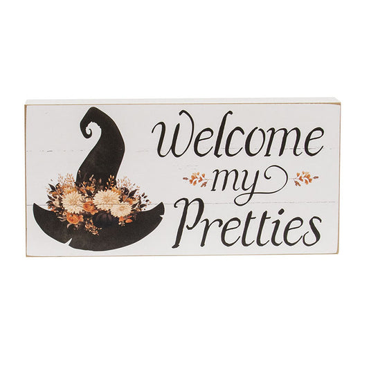 Welcome My Pretties Floral Witch Hat Box Sign-290 Home/Gift- Simply Simpson's Boutique is a Women's Online Fashion Boutique Located in Jupiter, Florida