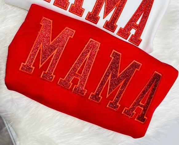 Red MAMA glitter patch sweatshirt - presale!-140 Graphic Tees- Simply Simpson's Boutique is a Women's Online Fashion Boutique Located in Jupiter, Florida