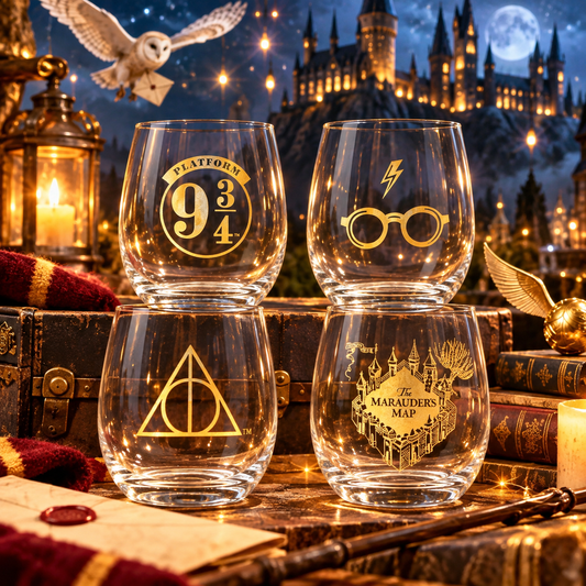 Harry Potter 4 piece 20oz Stemless Glass Set- Simply Simpson's Boutique is a Women's Online Fashion Boutique Located in Jupiter, Florida