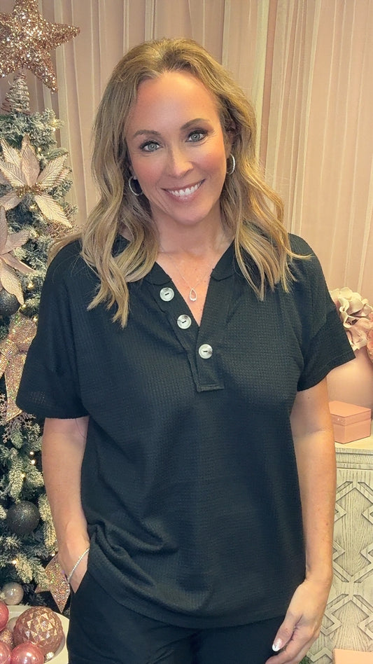 Andree by Unit Button Waffle Knit Top-100 Short Sleeves- Simply Simpson's Boutique is a Women's Online Fashion Boutique Located in Jupiter, Florida