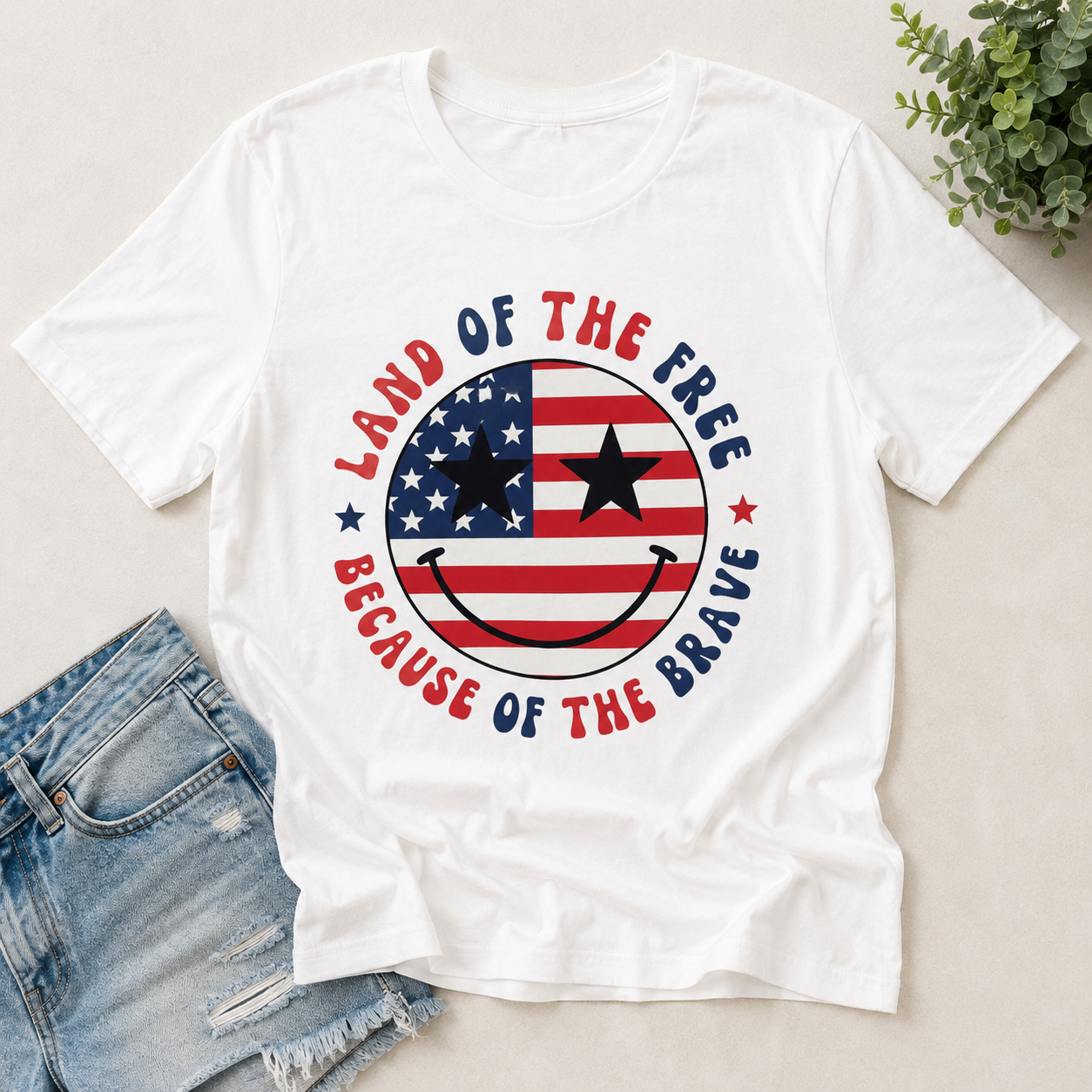 Preorder Land of the Free Smiley Graphic Tee-140 Graphic Tees- Simply Simpson's Boutique is a Women's Online Fashion Boutique Located in Jupiter, Florida
