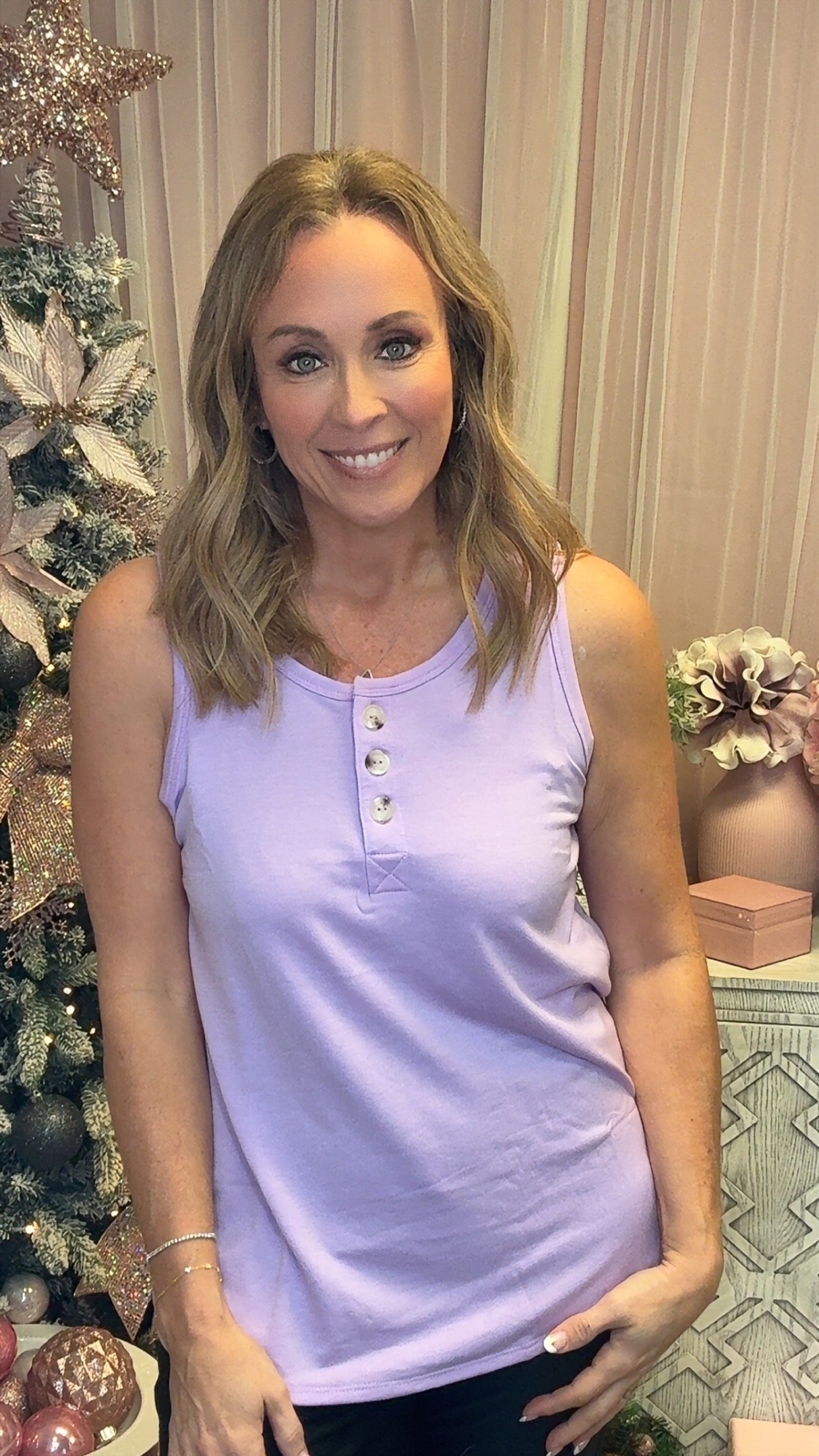 Andree by Unit Button Front Tank-120 Sleeveless- Simply Simpson's Boutique is a Women's Online Fashion Boutique Located in Jupiter, Florida