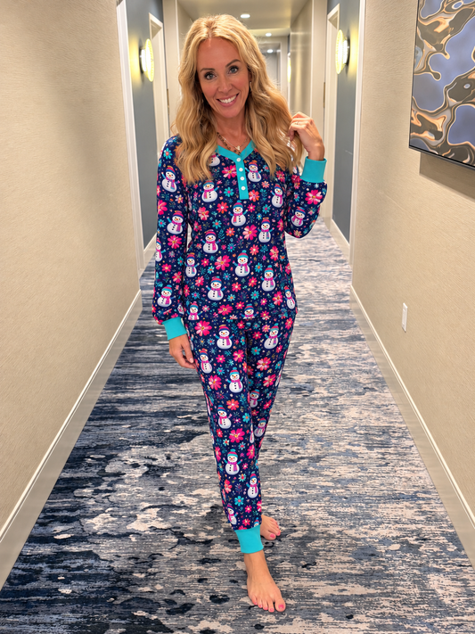 Preorder Midnight Snowman Jogger Pajamas-220 Lounge wear/Pajamas- Simply Simpson's Boutique is a Women's Online Fashion Boutique Located in Jupiter, Florida