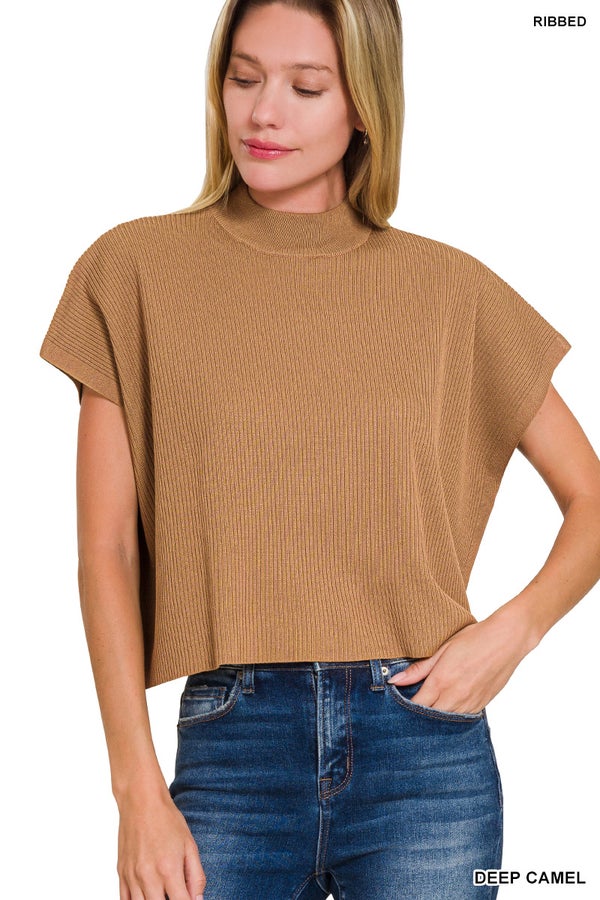 Harper Mocha Mock Neck Short Sleeve Top- Simply Simpson's Boutique is a Women's Online Fashion Boutique Located in Jupiter, Florida