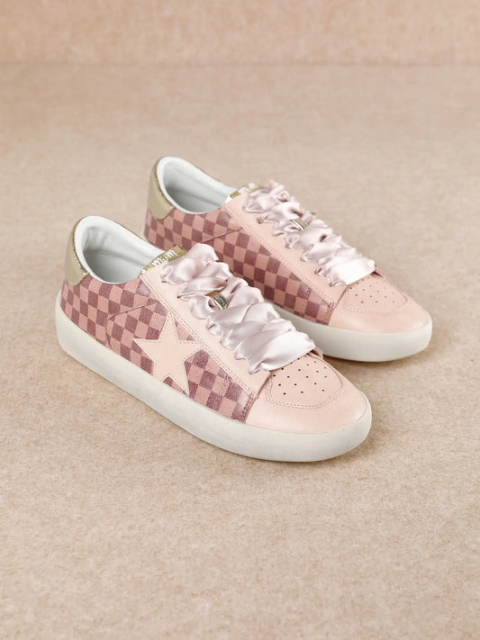 Rose Rush Checkered Sneakers-260 Shoes- Simply Simpson's Boutique is a Women's Online Fashion Boutique Located in Jupiter, Florida
