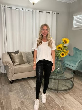 White Short Sleeve Boyfriend V-neck Top-Shirts & Tops- Simply Simpson's Boutique is a Women's Online Fashion Boutique Located in Jupiter, Florida