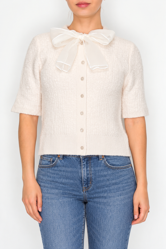 Cream Rosalie Bow Detail Cardigan-170 Cardigans- Simply Simpson's Boutique is a Women's Online Fashion Boutique Located in Jupiter, Florida
