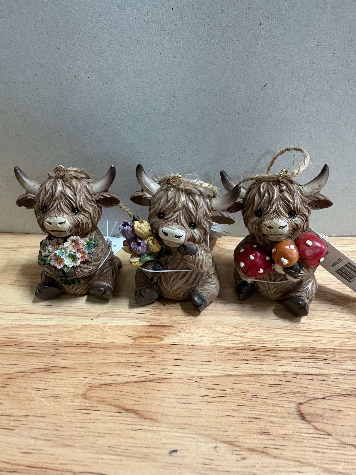 Set of 3 Highland Cow Garden Theme Hanging Ornament
