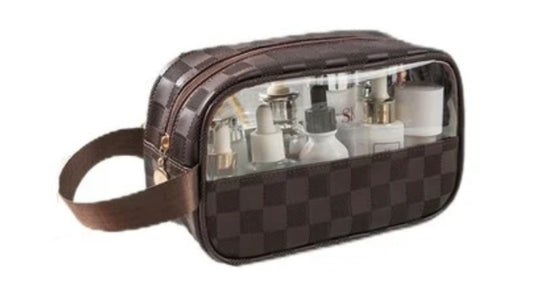 Checkered Monogram Clear Cosmetic Makeup Bag-300 Bath/Beauty- Simply Simpson's Boutique is a Women's Online Fashion Boutique Located in Jupiter, Florida