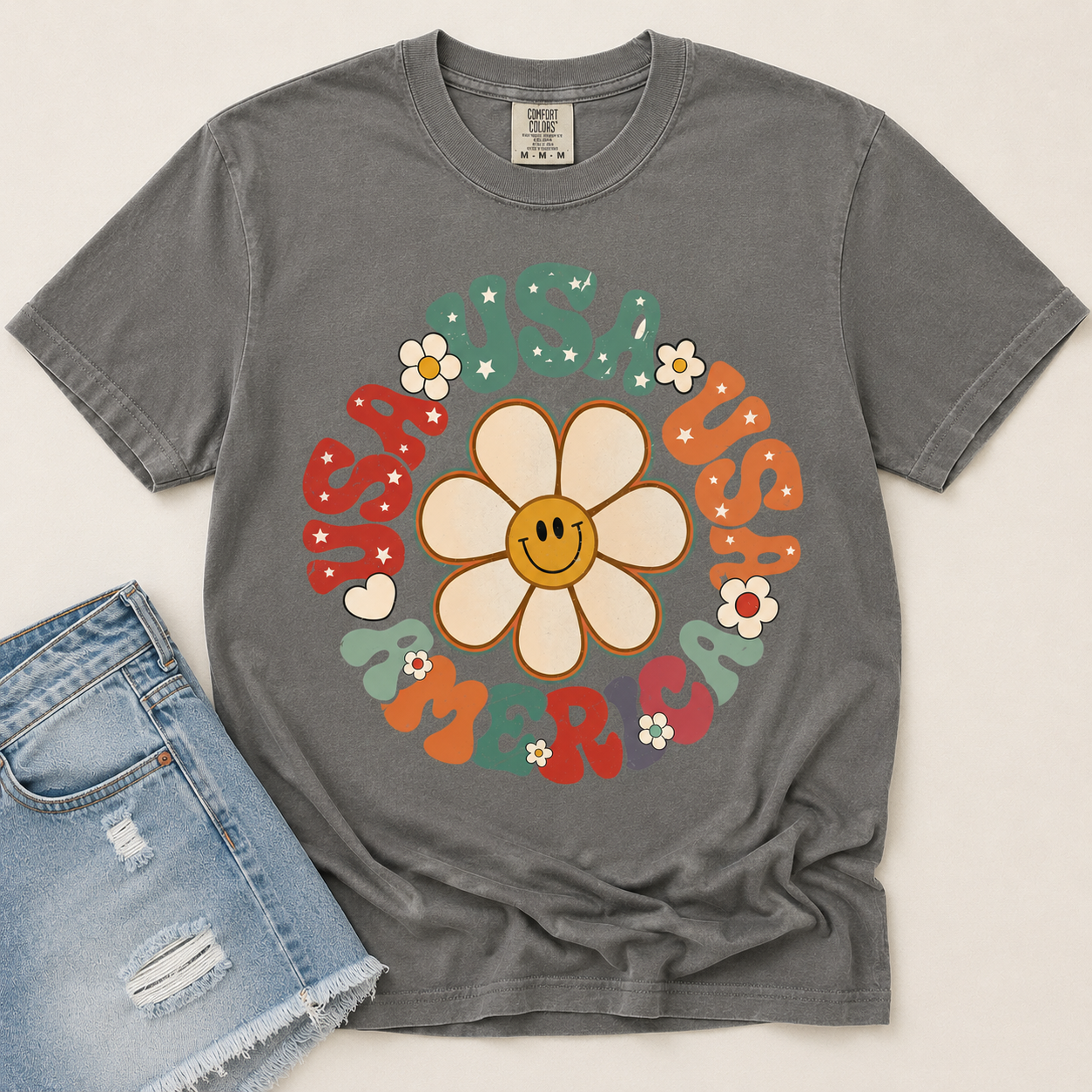 Preorder Retro USA Daisy Graphic Tee-140 Graphic Tees- Simply Simpson's Boutique is a Women's Online Fashion Boutique Located in Jupiter, Florida