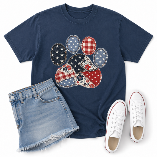 Preorder Americana Patchwork Paw Graphic Tee-140 Graphic Tees- Simply Simpson's Boutique is a Women's Online Fashion Boutique Located in Jupiter, Florida