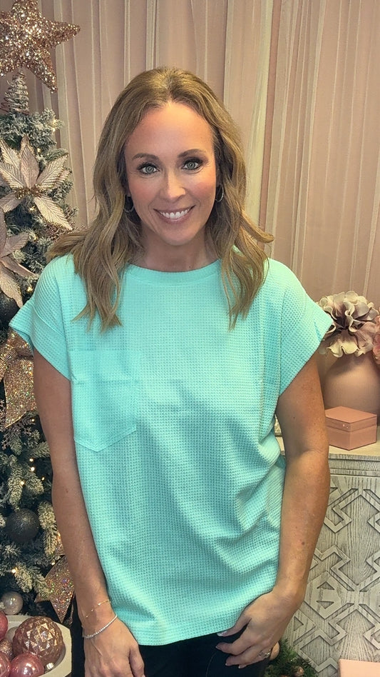 Andree by Unit Pocket Waffle Knit Top-100 Short Sleeves- Simply Simpson's Boutique is a Women's Online Fashion Boutique Located in Jupiter, Florida