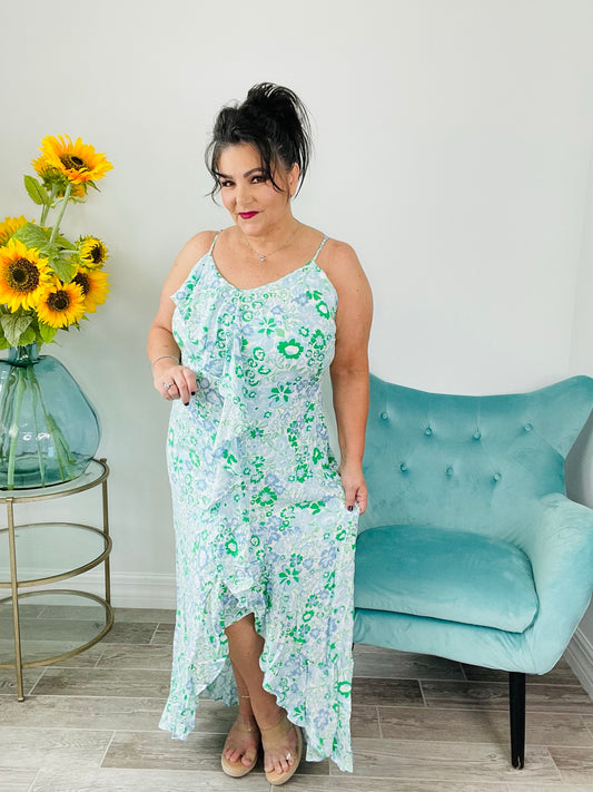 Baby Blue/Green Spaghetti Strap Dress-240 Dresses- Simply Simpson's Boutique is a Women's Online Fashion Boutique Located in Jupiter, Florida