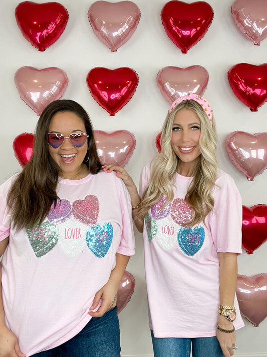 Conversation Hearts Graphic Tee-140 Graphic Tees- Simply Simpson's Boutique is a Women's Online Fashion Boutique Located in Jupiter, Florida