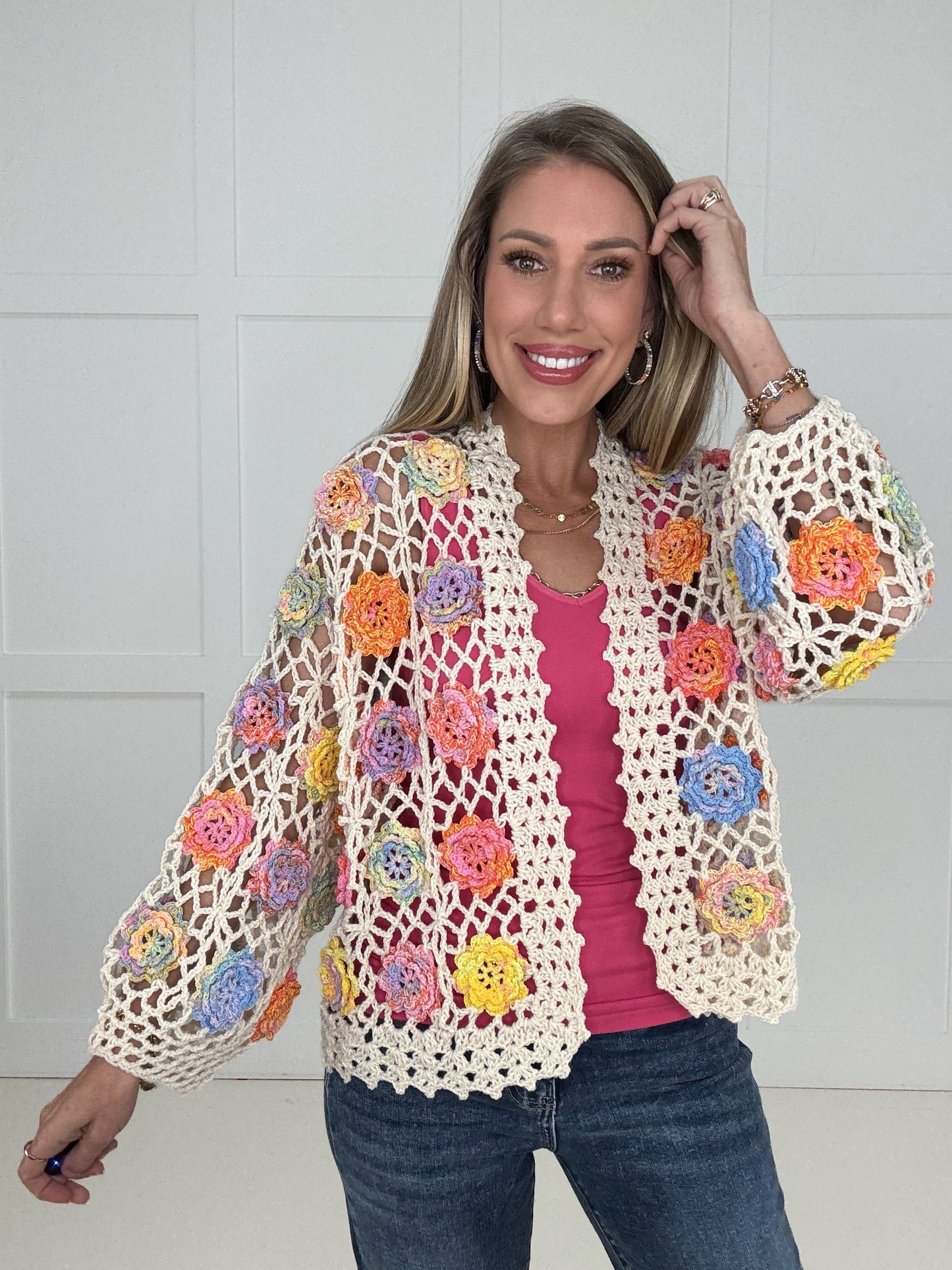 Flower Child Crochet Cardigan-170 Cardigans- Simply Simpson's Boutique is a Women's Online Fashion Boutique Located in Jupiter, Florida