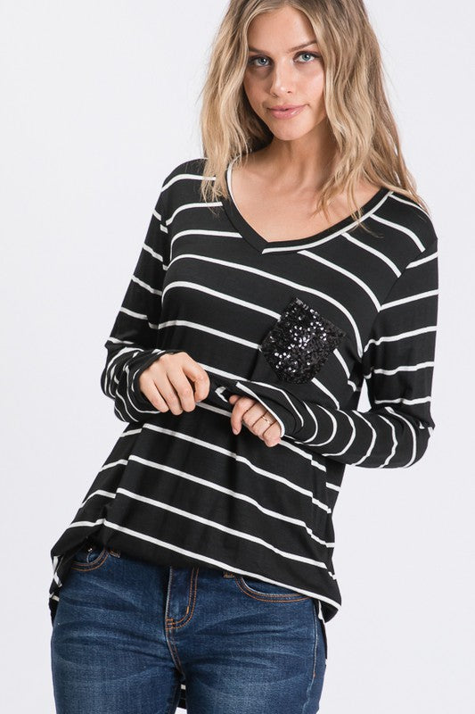 Midnight Sparkle Striped Top-110 Long Sleeves- Simply Simpson's Boutique is a Women's Online Fashion Boutique Located in Jupiter, Florida