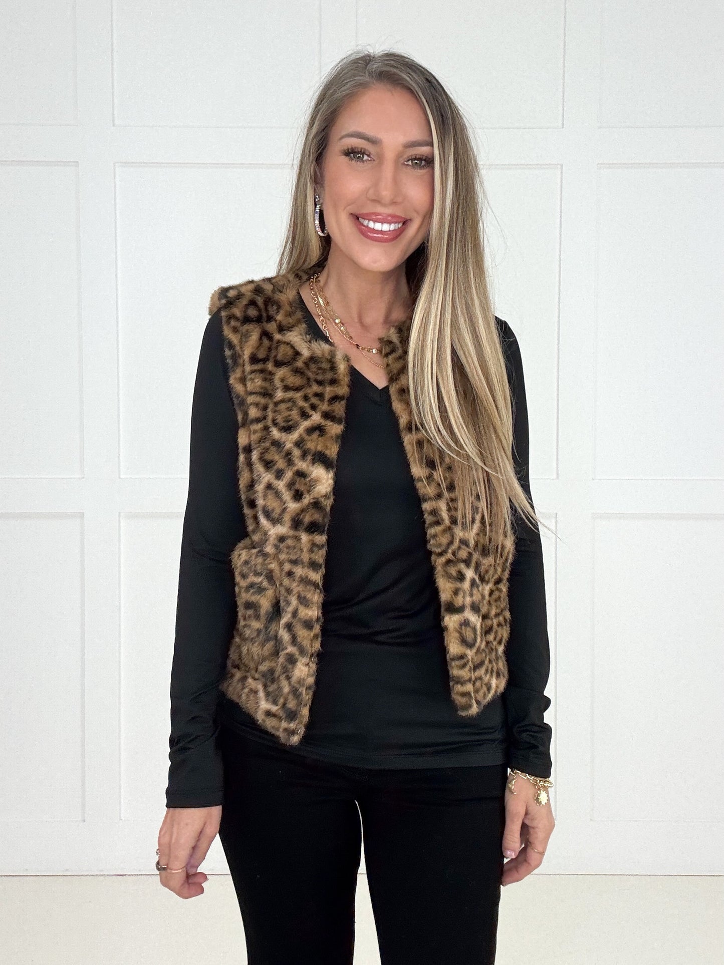 Fierce & Cozy Faux Fur Leopard Vest-180 Outerwear- Simply Simpson's Boutique is a Women's Online Fashion Boutique Located in Jupiter, Florida