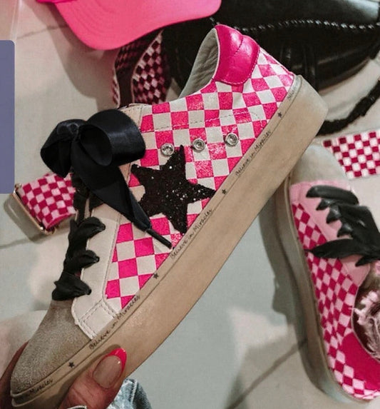 Hot Pink Checkmate Superstar Sneakers