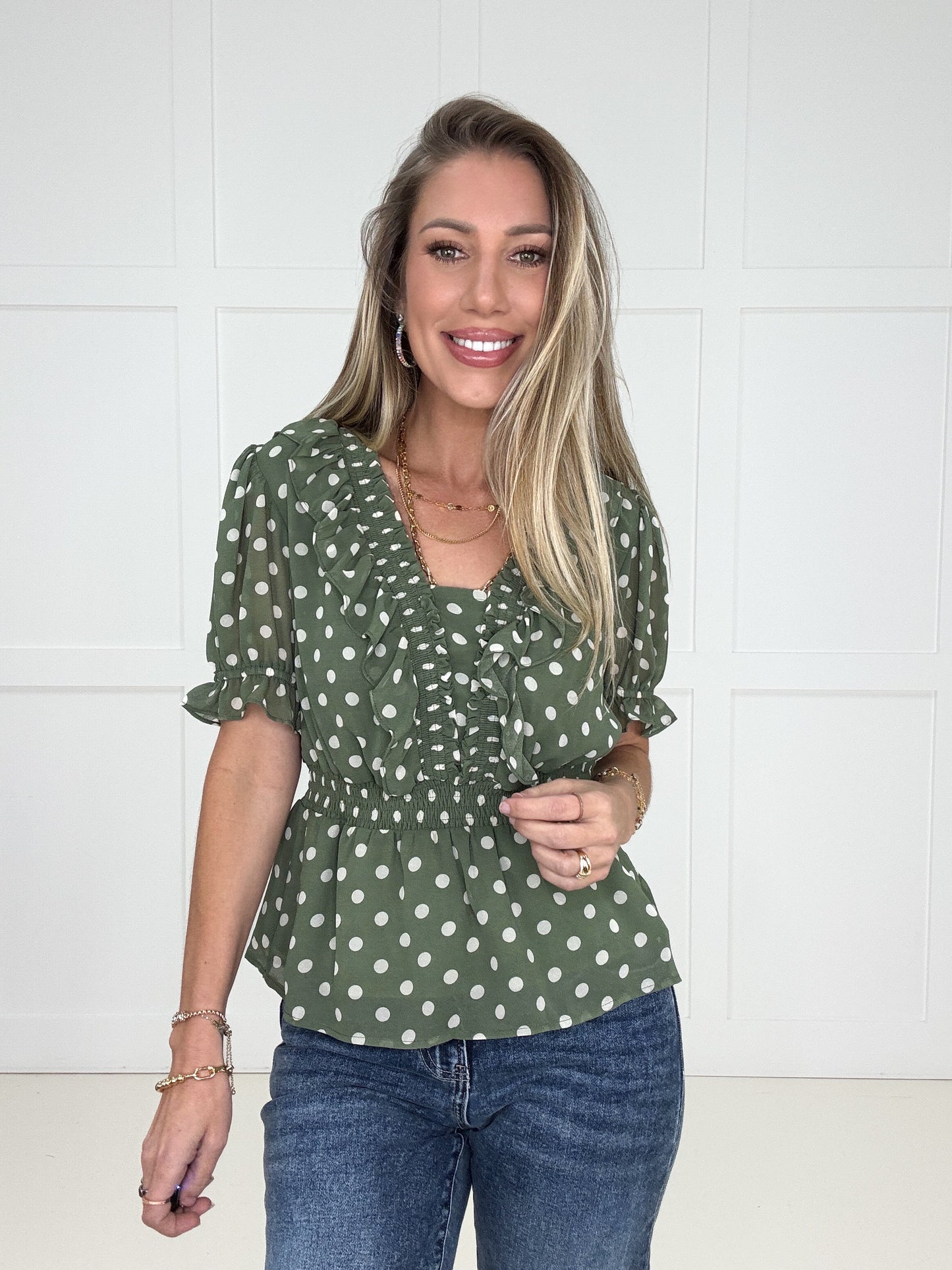 Sweet As Sage Blouse-100 Short Sleeves- Simply Simpson's Boutique is a Women's Online Fashion Boutique Located in Jupiter, Florida