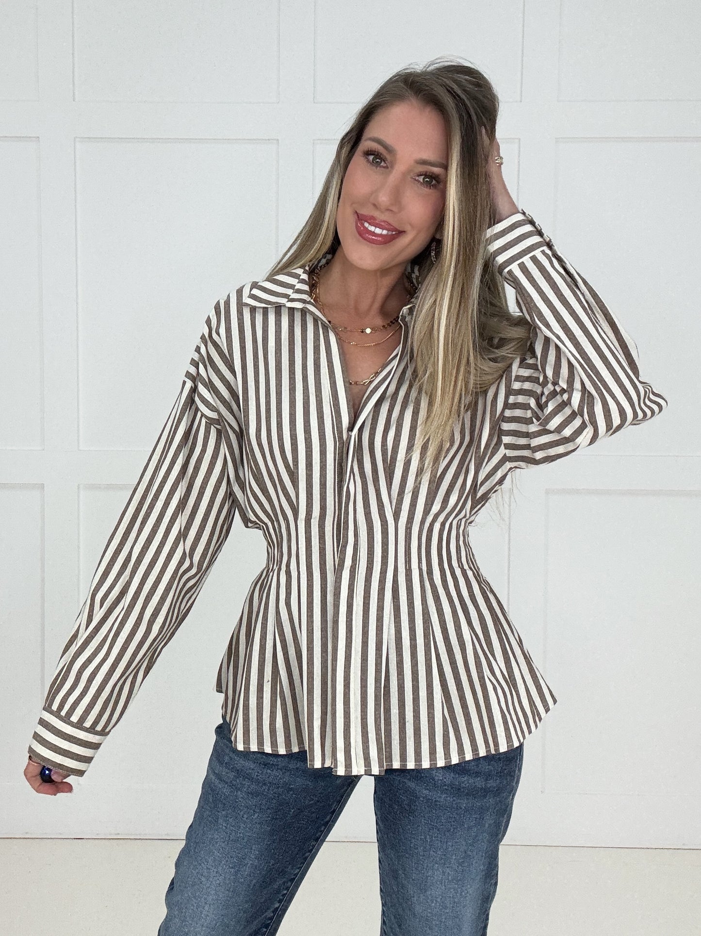 The Winslow Striped Blouse-110 Long Sleeves- Simply Simpson's Boutique is a Women's Online Fashion Boutique Located in Jupiter, Florida