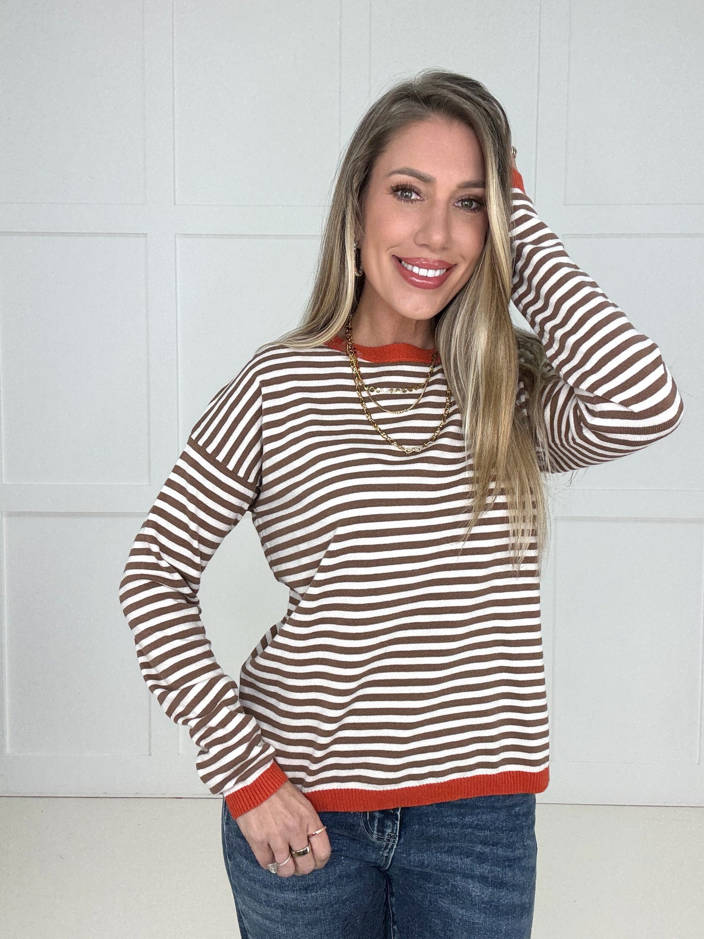 Cinnamon Stick Stripe Sweater-150 Sweaters- Simply Simpson's Boutique is a Women's Online Fashion Boutique Located in Jupiter, Florida