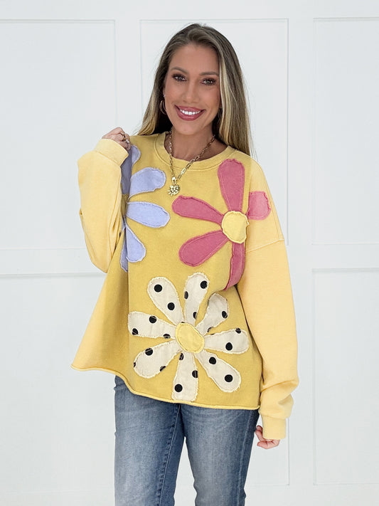 Sunshine Petal Patch Pullover-150 Sweaters- Simply Simpson's Boutique is a Women's Online Fashion Boutique Located in Jupiter, Florida