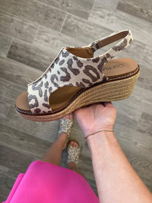 Corkys Tan Sparkle Leopard Wedges-260 Shoes- Simply Simpson's Boutique is a Women's Online Fashion Boutique Located in Jupiter, Florida