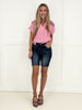 Pink Eyelet Short Sleeve V Neck