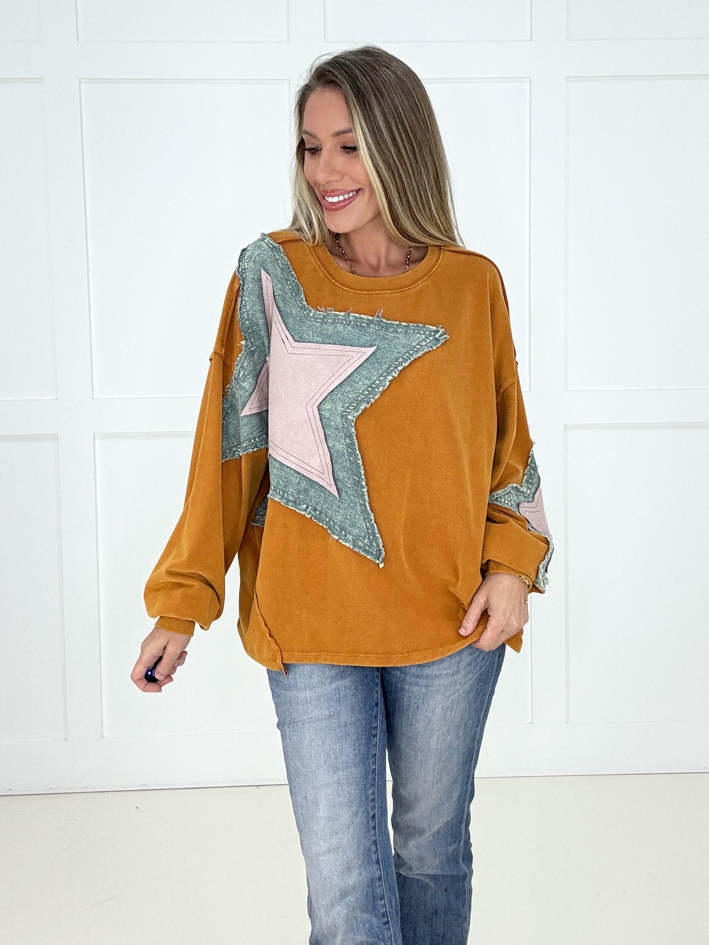 Starstruck Patchwork Pullover-110 Long Sleeves- Simply Simpson's Boutique is a Women's Online Fashion Boutique Located in Jupiter, Florida
