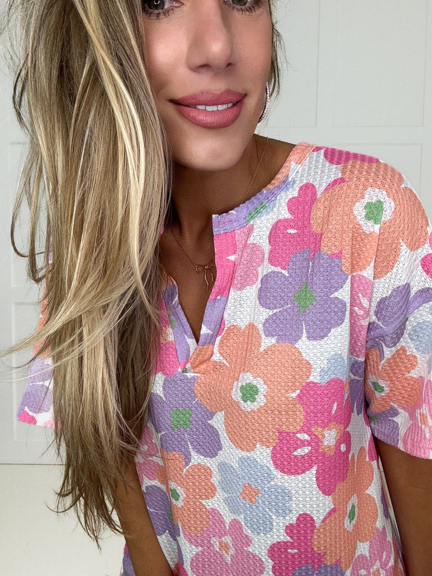 Spring Bloom V Neck Top-100 Short Sleeves- Simply Simpson's Boutique is a Women's Online Fashion Boutique Located in Jupiter, Florida