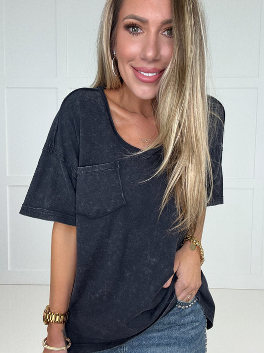 Black Mineral Washed Laidback Luxe Tee-100 Short Sleeves- Simply Simpson's Boutique is a Women's Online Fashion Boutique Located in Jupiter, Florida