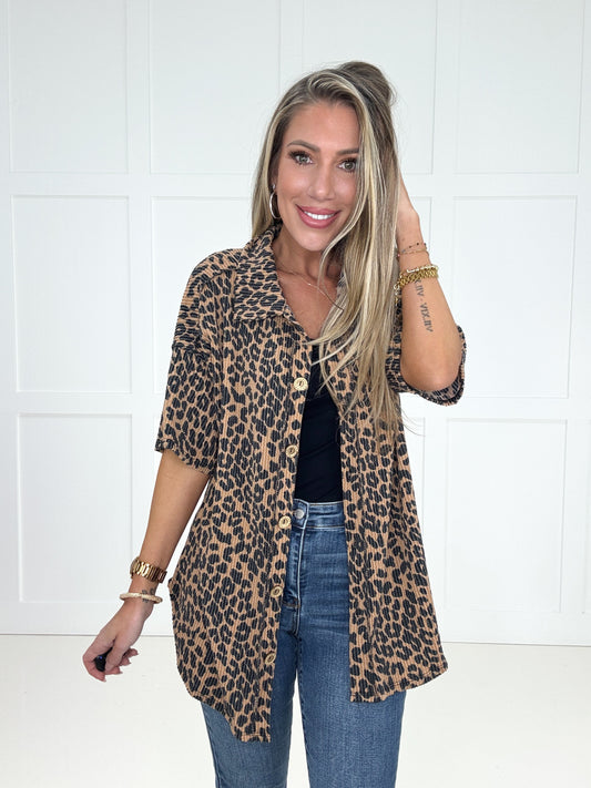Lucky Leopard Short Sleeve Button DownTop-100 Short Sleeves- Simply Simpson's Boutique is a Women's Online Fashion Boutique Located in Jupiter, Florida