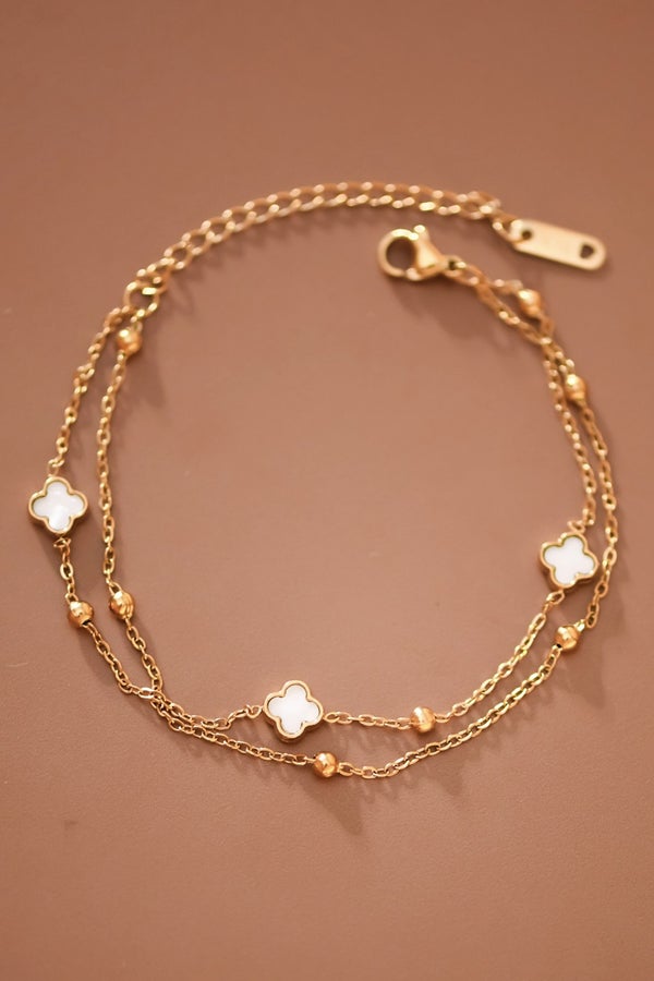 18K Gold Plated White Clover Charm Bracelet-280 Jewelry- Simply Simpson's Boutique is a Women's Online Fashion Boutique Located in Jupiter, Florida