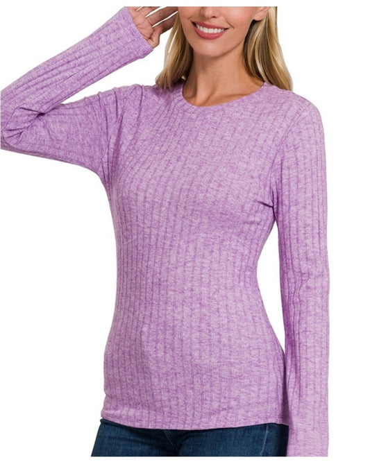 Purple Long Sleeve Ribbed Top-110 Long Sleeves- Simply Simpson's Boutique is a Women's Online Fashion Boutique Located in Jupiter, Florida