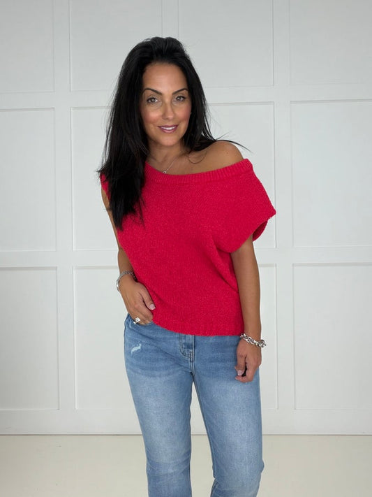 Cherry Off One Shoulder Knit Top- Simply Simpson's Boutique is a Women's Online Fashion Boutique Located in Jupiter, Florida