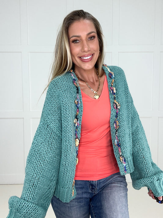 Aqua Happy Threads Cardigan-170 Cardigans- Simply Simpson's Boutique is a Women's Online Fashion Boutique Located in Jupiter, Florida