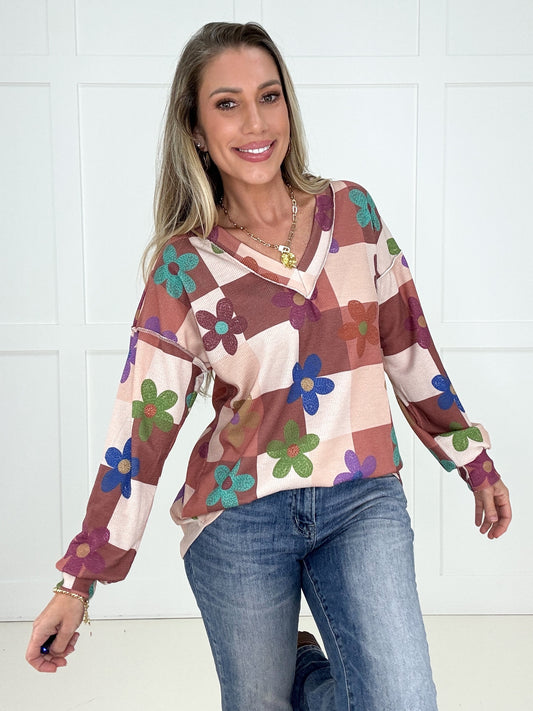 Groovy Garden Checkered Top-110 Long Sleeves- Simply Simpson's Boutique is a Women's Online Fashion Boutique Located in Jupiter, Florida