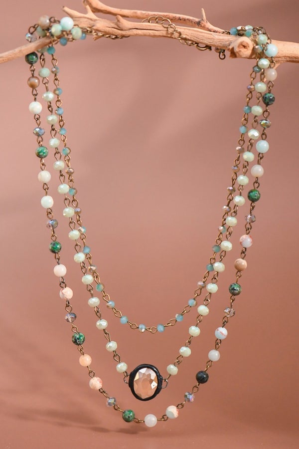 Triple Layered Mixed Glass Bead Necklace(Round Pendant)-280 Jewelry- Simply Simpson's Boutique is a Women's Online Fashion Boutique Located in Jupiter, Florida