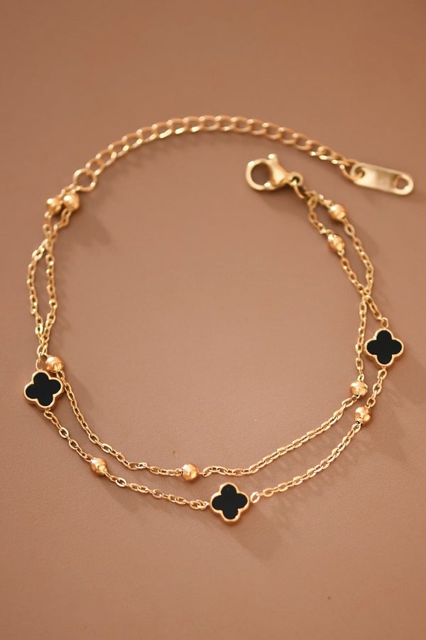 18K Gold Plated Stainless Steel Black Clover Chain Bracelet-280 Jewelry- Simply Simpson's Boutique is a Women's Online Fashion Boutique Located in Jupiter, Florida