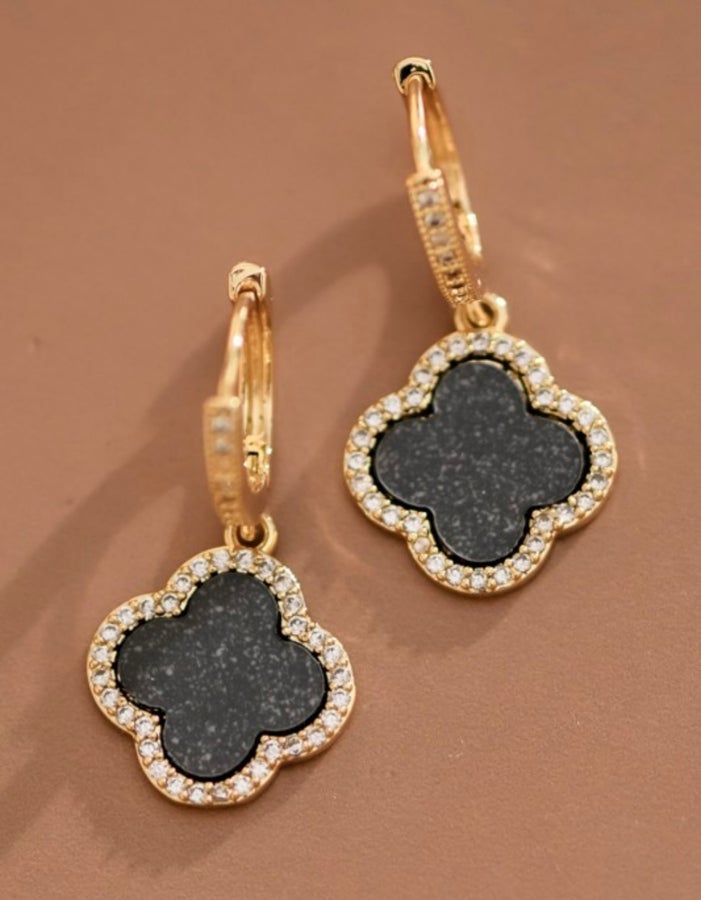 18k Gold Plated Stainless Steel Black Clover Drop Earrings- Simply Simpson's Boutique is a Women's Online Fashion Boutique Located in Jupiter, Florida