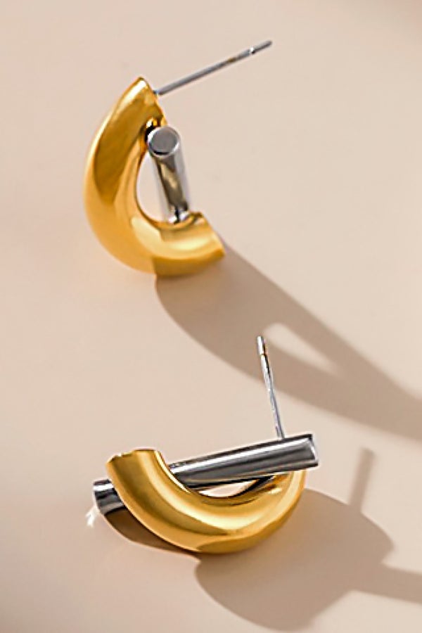 18K Gold Plated Stainless Steel Two Tone Stud Earrings-280 Jewelry- Simply Simpson's Boutique is a Women's Online Fashion Boutique Located in Jupiter, Florida