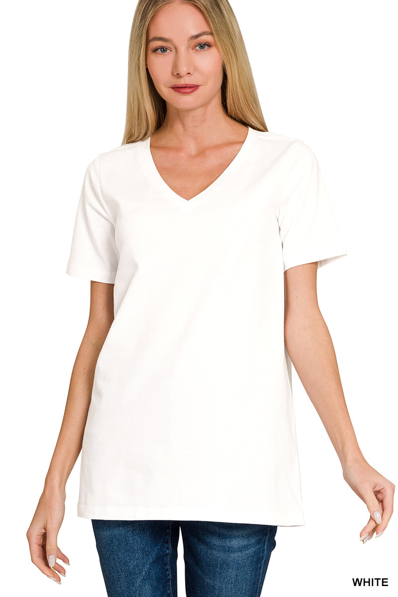 Your Basic Bestie White V Neck Top-100 Short Sleeves- Simply Simpson's Boutique is a Women's Online Fashion Boutique Located in Jupiter, Florida