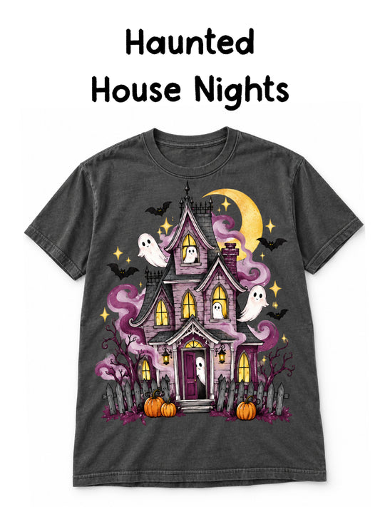 Haunted House Nights Graphic Tee-140 Graphic Tees- Simply Simpson's Boutique is a Women's Online Fashion Boutique Located in Jupiter, Florida