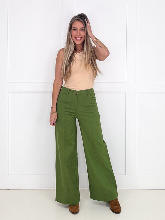 Olive Polished Perspective Wide Leg Pants-210 Other Bottoms- Simply Simpson's Boutique is a Women's Online Fashion Boutique Located in Jupiter, Florida