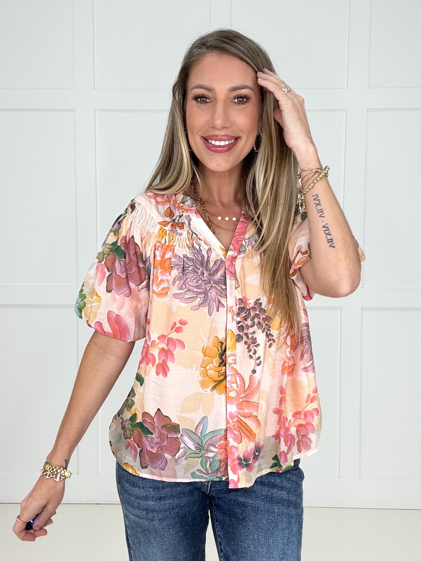 Sunset Skies Blouse-100 Short Sleeves- Simply Simpson's Boutique is a Women's Online Fashion Boutique Located in Jupiter, Florida